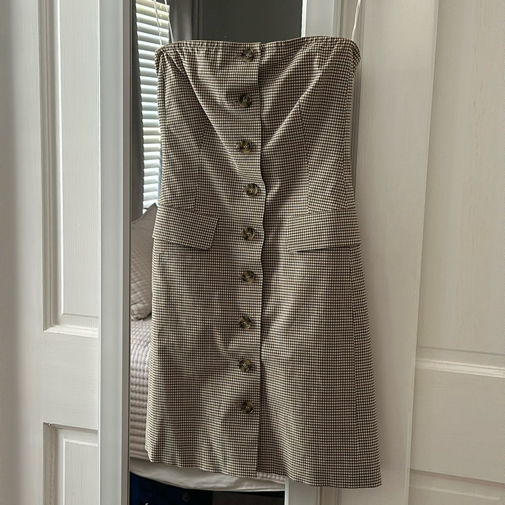 Theory strapless gingham dress size 0